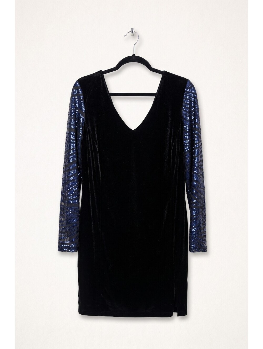 Lane Bryant Black Velvet Sheath Dress Navy Sequin Sleeve V-Neck V-Back Size 18